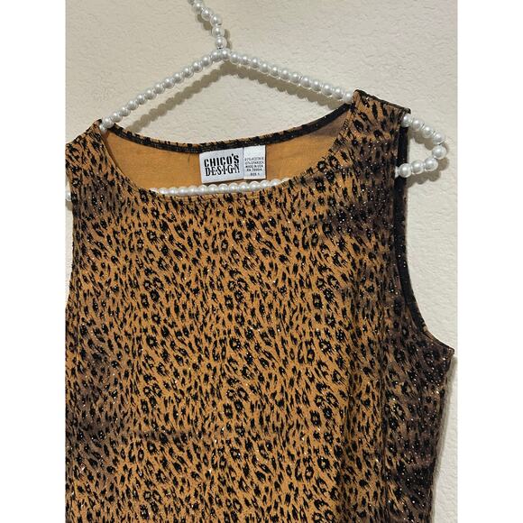 Chicos Animal Print Top Size 1 US Medium Sparkly Jungle Cat Blouse Tank Vintage - Picture 5 of 10
